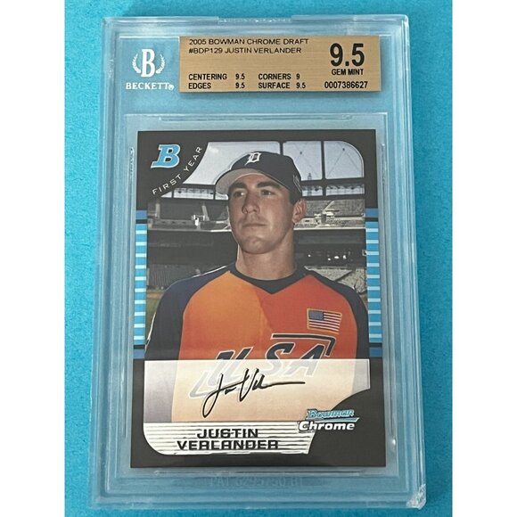 Justin Verlander Rookie Card 2005 Bowman Draft #bdp129 BGS 9.5 (9.5 9 9.5 9.5)